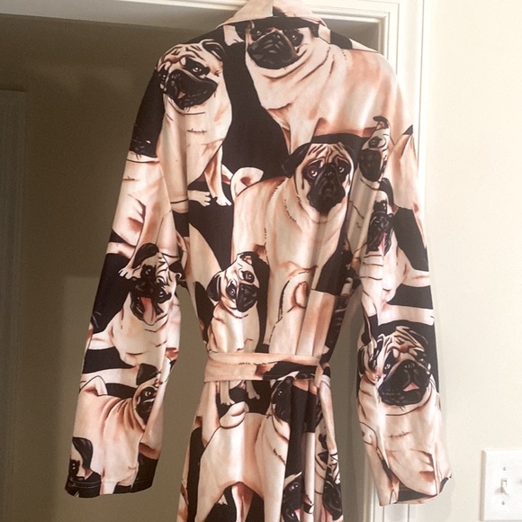 PUG Print Adorable Long Adult Comfy Bath Robe with Belt & Front Pockets Sz OS - Picture 12 of 14